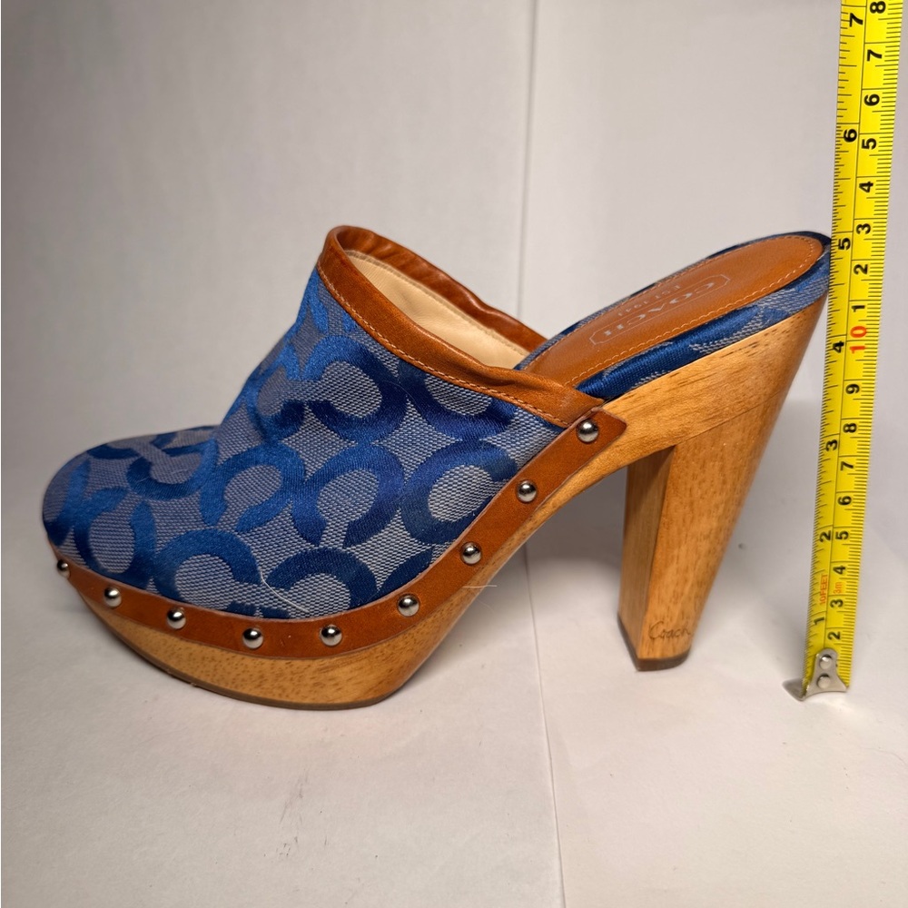 NWT COACH Vintage Bacall Blue Signature Logo Platform Heeled Clogs/Mules Size 7 - Picture 3 of 6